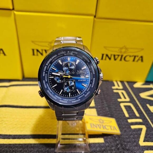 Invicta Men’s Chronograph Watch – Blue World Time Dial – 50M Water Resist - Picture 1 of 6